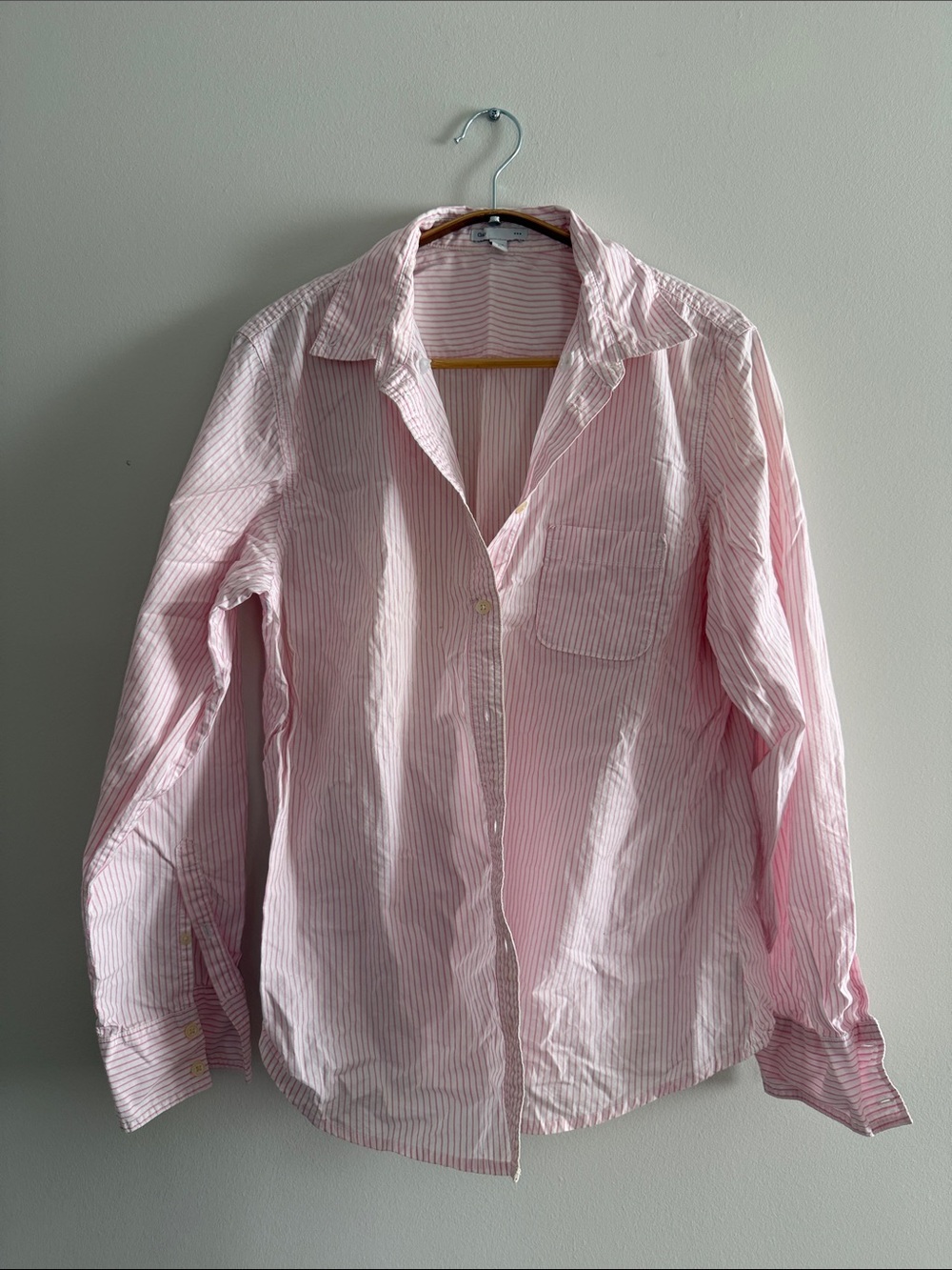 GAP Light Pink and White Striped Button-Up Shirt